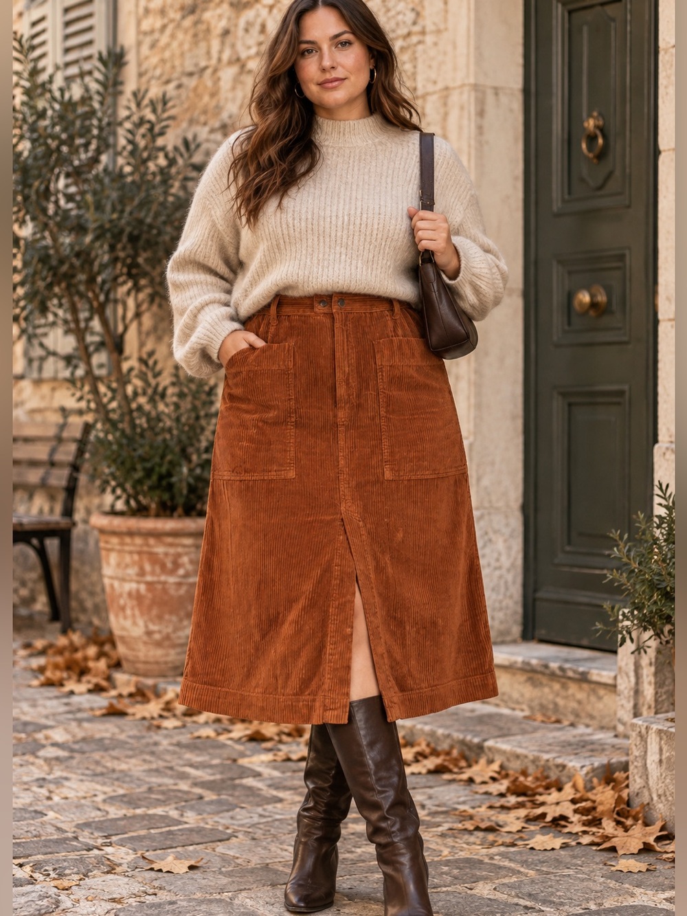 GAP Corduroy Midi Skirt Brown Size 16 Utility Workwear Cottagecore Fall Eclectic